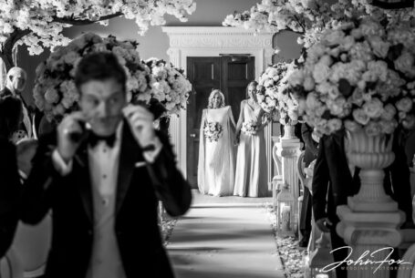 Arrival of the bride at Grantley Hall. Photo by John Fox Wedding Photography.