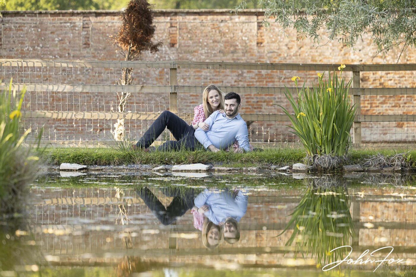 pre-wedding shoot for Sophia and Dimitri in Warwickshire, relaxing in the gardens of the family home
