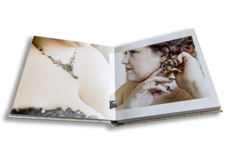 Wedding album images of the bride getting ready at Ettington Park