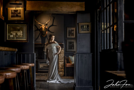 Natural light portrait of the bride at The Nevill Arms in Medbourne