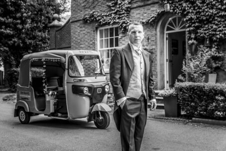 Wedding Photography in Buckinghamshire. Jason brought a fun touch to the morning by arriving in a Tuk Tuk