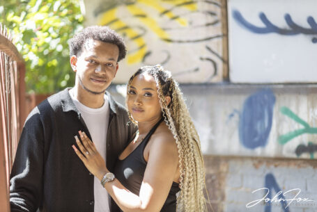 Zoe and Kia on their pre-wedding shoot around Birmingham. Image by John Fox Wedding Photography.
