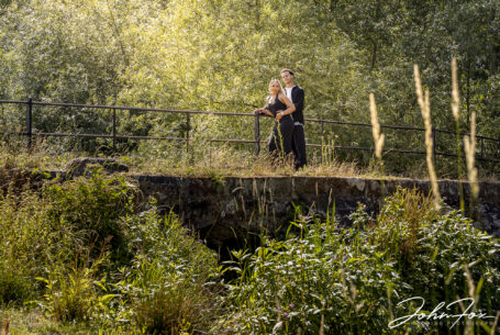 Pre-wedding shoot image of the couple on a bridge