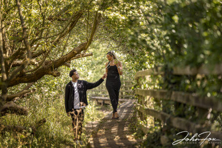 Zoe and Kia's pre-wedding shoot using the walkway in a nature reserve