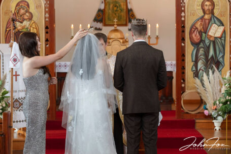 Wedding ceremony crowning of the bride in a Ukrainian Catholic church in Leicester.