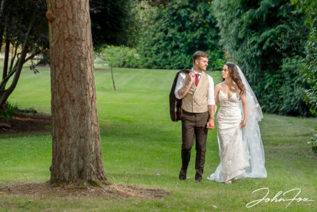 Bride and groom in the grounds at Kilworth house on their special day.