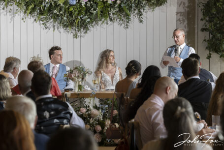 Wedding photographer in Oxfordshire at Primrose Hill Farm - Father of the bride speech