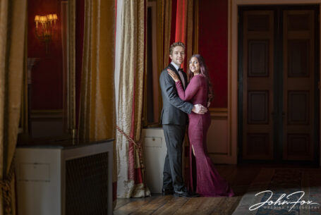 Jenna and Oliver’s pre-wedding shoot inside Ragley Hall, Warwickshire. Image by John Fox Wedding Photography.