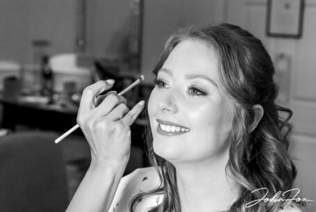 Natalie preparing for her outdoor wedding ceremony at Ansty Hall
