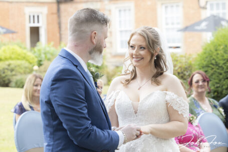 Natalie and Simon at their wedding ceremony at Ansty Hall