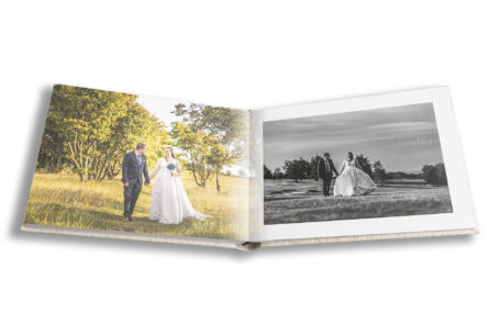 Wedding album showing images taken in the golden hour on the course at Dunstable Downs – John Fox Wedding Photography
