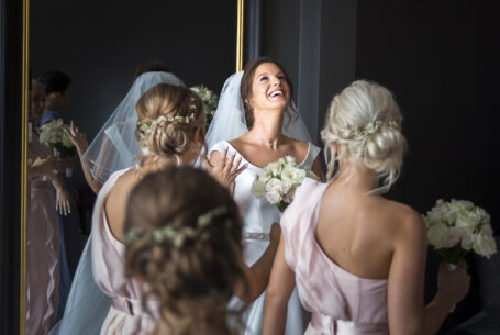 Help Planning Your Wedding Hints Tips and Advice – Part 9. Bride with bridesmaids before the ceremony at Swynford Manor, Cambridgeshire.