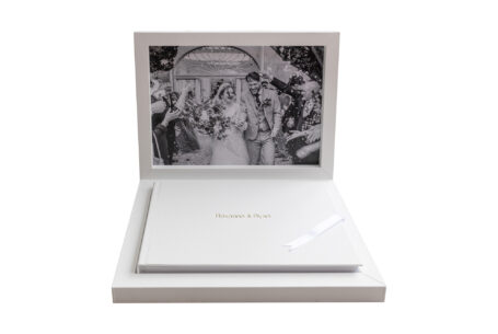 Help Planning Your Wedding Hints Tips and Advice – Part 11 - Image of a wedding album set in its presentation box with a black and white photo of a cherished wedding day scene adorning the lid