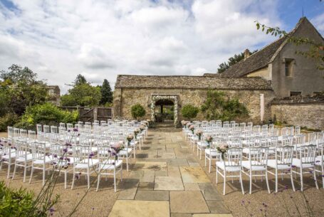 Help Planning Your Wedding Hints Tips and Advice - Choosing the Right Venue. Image of an outdoor space set ready for the wedding ceremony at an historic wedding venue in the UK.