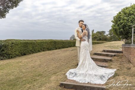 Bride and groom in the grounds at Fentham Hall near Solihull