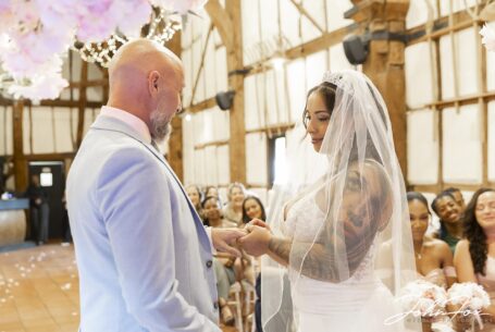 Wedding ceremony in the Tithe Barn, Bedfordshire.