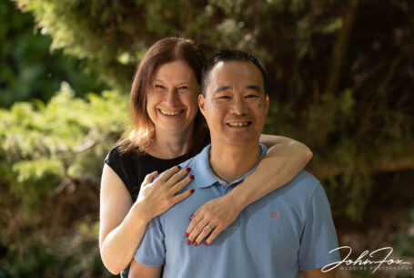 Rebecca and Son on their pre-wedding shoot in the gardens of Hadley Park Hotel