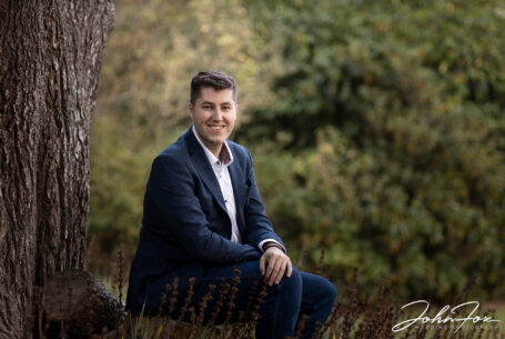 Portrait of the groom-to-be, Daniel, on his pre-wedding shoot at Kilworth House