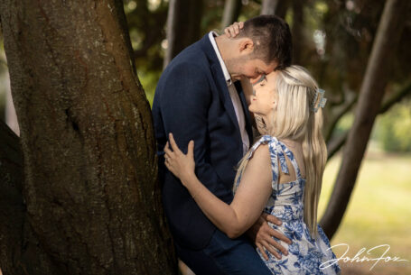 Emma and Daniel on a pre-wedding shoot in the gardens at Kilworth House. Leicestershire wedding photographer John Fox.