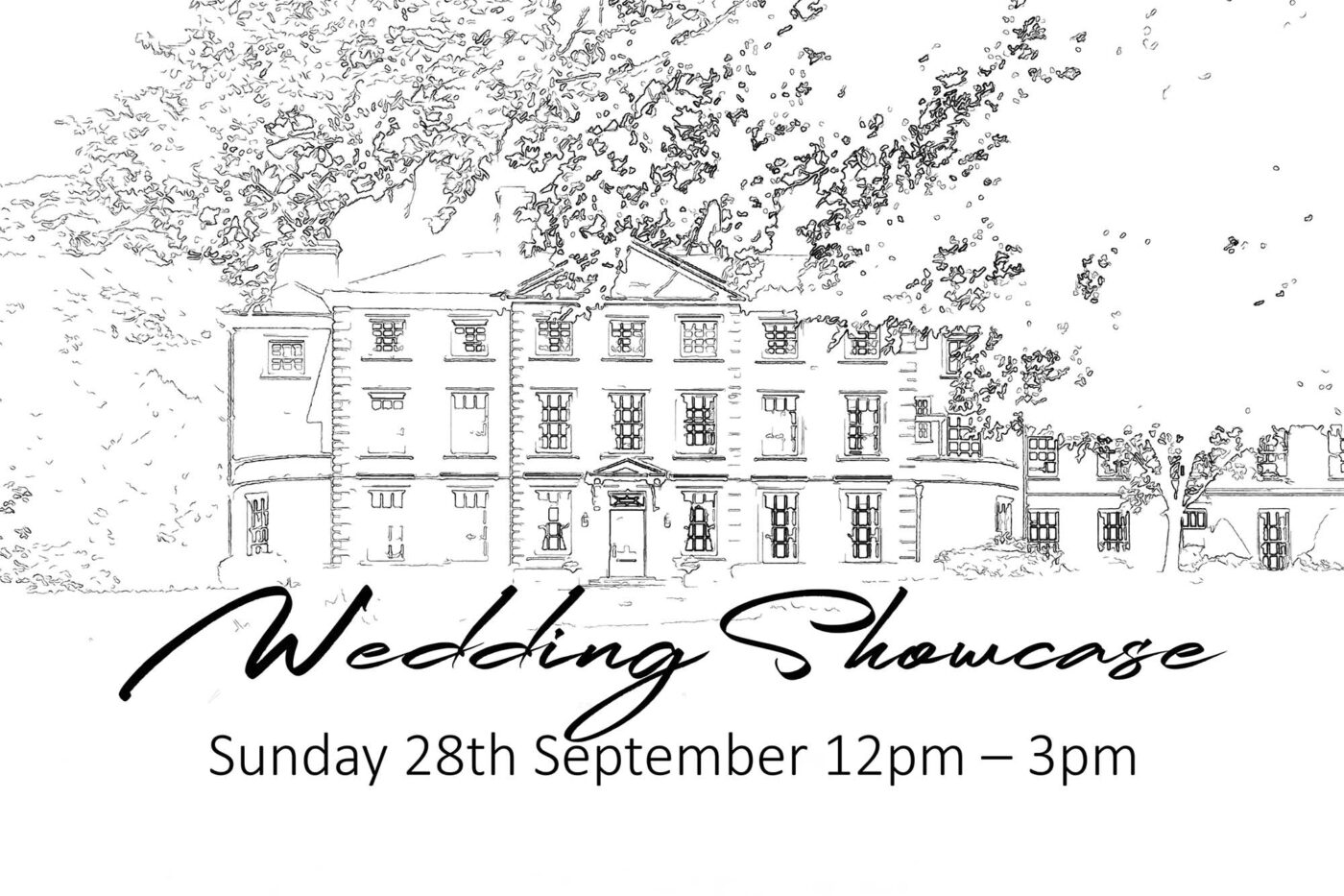 A line drawing of Ansty Hall near Coventry in Warwickshire. Visit the Wedding Showcase taking place on Sunday 28th September 2025 between 12pm and 3pm.