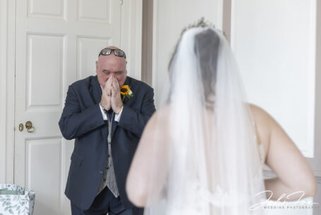 Bridal preparations: bride's father reveal at Chicheley Hall in Buckinghamshire