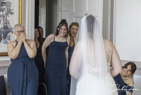 Bridal preparations bridesmaids reveal at Chicheley Hall in Buckinghamshire