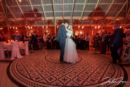 Bride and groom's first dance. Emma and Daniel take to the dance floor at Kilworth House.