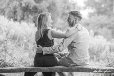 Black and white Pre-Wedding image of Tanya and Shane before their wedding day at Holmewood Hall, Cambridgeshire