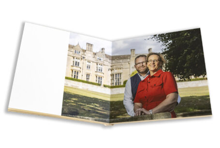 Joanne and Kevin with Rushton Hall in the background. Pre-wedding image by John Fox.