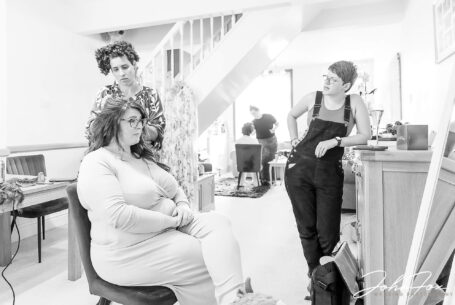 Amy having her hair styled for her wedding day in Leicester. Image by John Fox Wedding Photography.