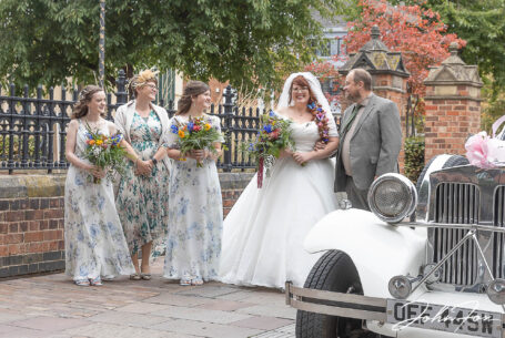 Bride with bridesmaids arriving for the Wedding ceremony at Leicester Guildhall