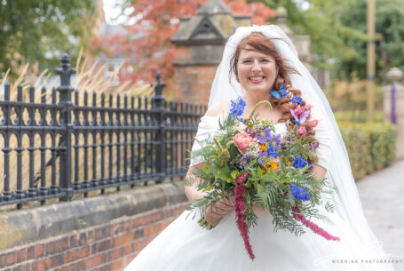 The bride, Amy, about to enter The Leicester Guildhall.