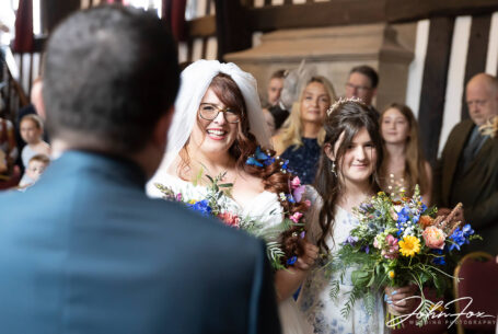 Bride and groom, Amy and Karl, at their wedding ceremony at the Guildhall, Leicester