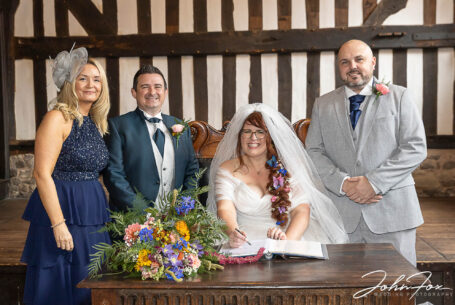 Bride and groom and witnesses for the register signing at Guildhall Leicester.