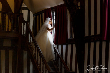 Amy the Bride on a stairwell at The Leicester Guildhall.