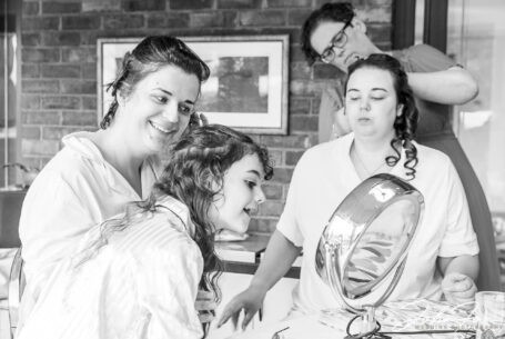 The bridesmaids getting ready for Lewis and Sarah's Staffordshire wedding.