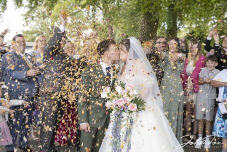 A beautiful confetti image of Lewis and Sarah. Captured by John Fox Wedding Photography.