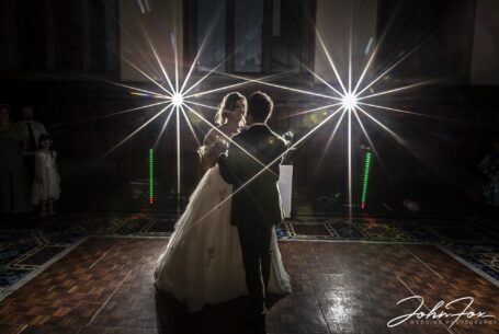 The newly-weds first dance at their wedding celebrations at Keele Hall in Staffordshire