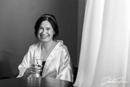 Rebecca getting ready for her wedding ceremony at Hadley Park House. Image by John Fox Wedding Photography.