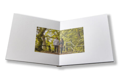 Bespoke wedding guest book with image of the happy couple on a pre-wedding shoot in Staffordshire