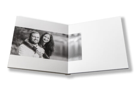 Bespoke wedding guest book with image of the happy couple on a pre-wedding shoot in Staffordshire