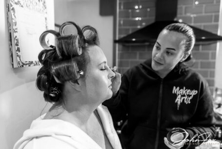 Bridal preparations at the family farm in Northamptonshire