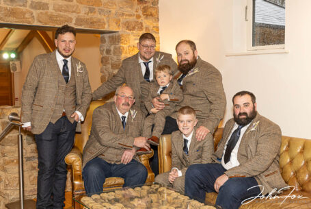 The Groom and Groomsmen ready for Abigail and Daniel’s special day at Dodford Manor