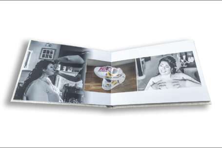 Wedding album opened at the pages full of images of Amy's bridal preparations. Wedding Packages in Leicestershire
