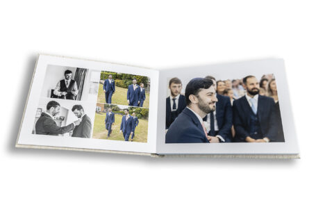 Dimitri and his groomsmen; wedding images taken by John Fox and displayed in the beautiful wedding album. Wedding Photographer based in Warwickshire
