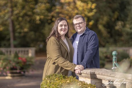 Eloise and Daniel's pre-wedding shoot in Kilworth House's grounds with Autumnal colours in the background