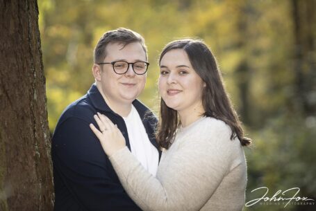 The Bride and Groom-to-be holding each other. Pre-wedding photo shoot in Leicestershire