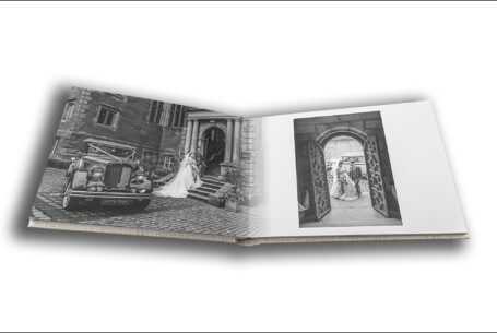 Wedding album for Sarah and Lewis's Keele Hall wedding by John Fox Wedding Photography. Images showing the bride and groom arriving at the Staffordshire wedding venue.