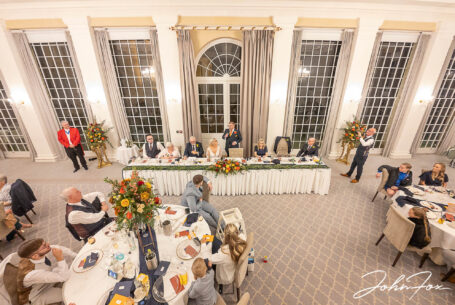 Image of the speeches taken from up high at Rushton Hall, Northamptonshire