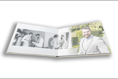 Exclusive Wedding Album opened at the pages of William's groom preparations at his wedding at Kingscote Barn in the Cotswolds